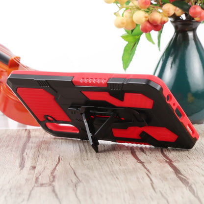 Red armored shockproof phone case with raised grip edges and lanyard