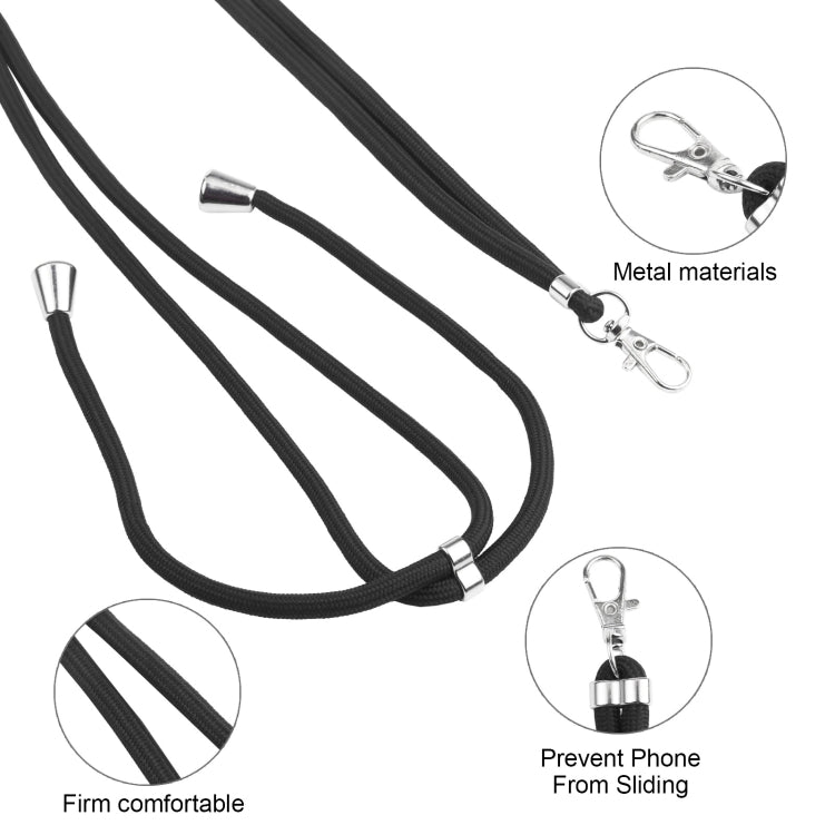 Black shockproof phone case with crossbody neck lanyard and metal clips