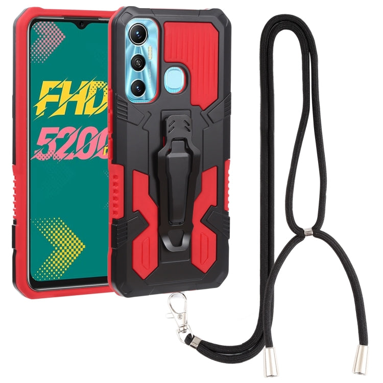 Red shockproof phone case with TPU bumper and black lanyard strap