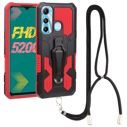 Red shockproof phone case with TPU bumper and black lanyard strap