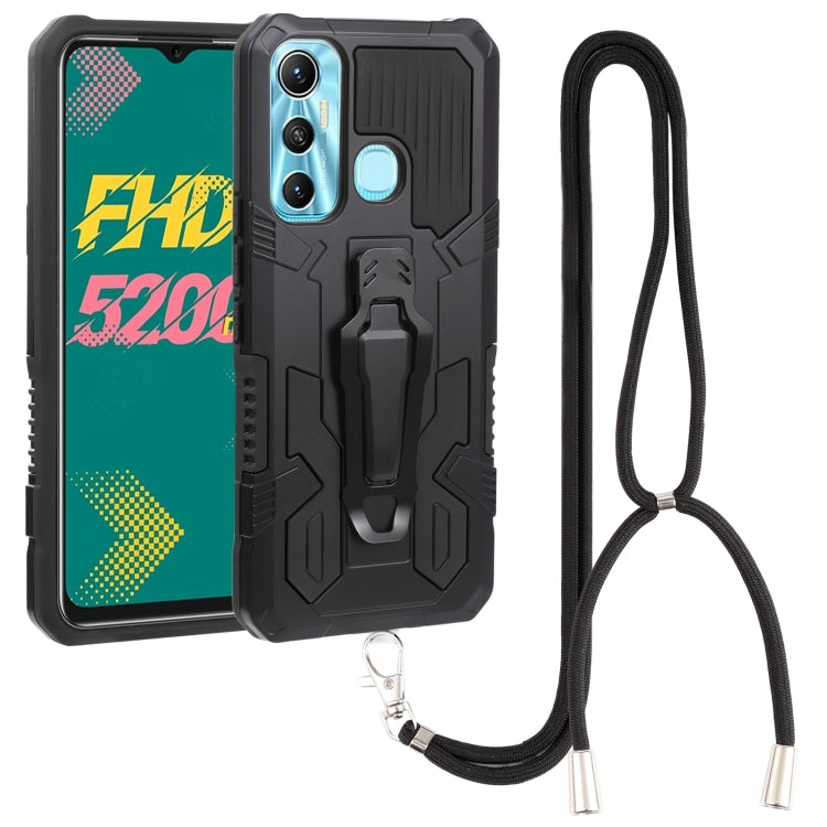 Black armored rugged shockproof phone case with lanyard strap loop