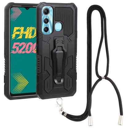 Black armored rugged shockproof phone case with lanyard strap loop