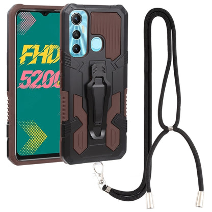 Brown armored rugged shockproof phone case with lanyard cord and camera cutouts