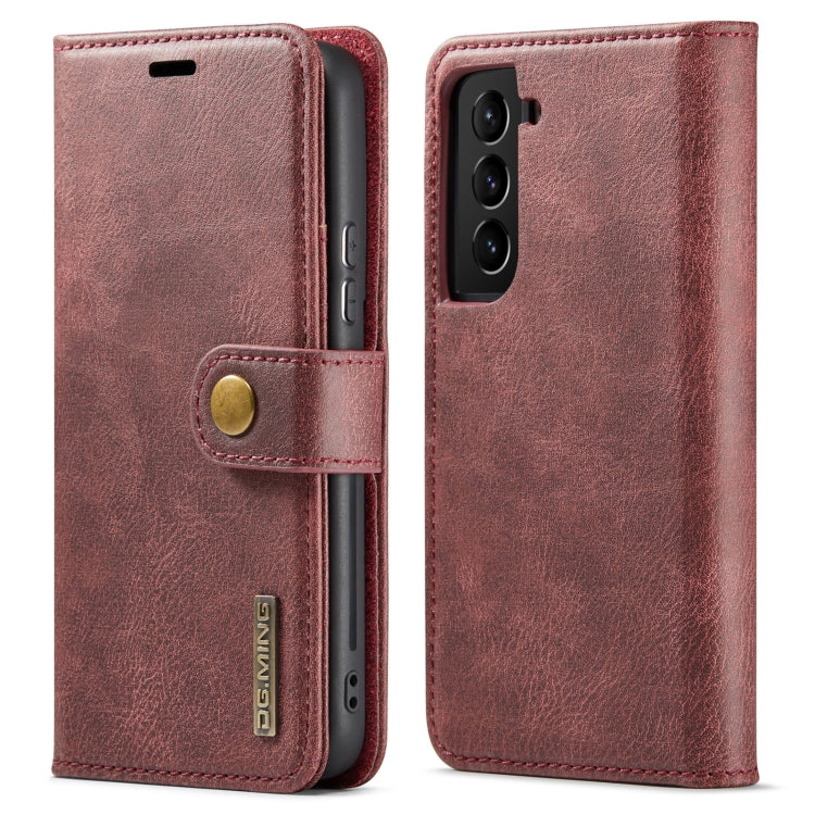 Red Crazy Horse texture folio phone case with magnetic clasp and card slot