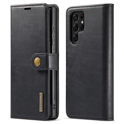 Magnetic leather folio phone case in black, with snap tab and camera cutout
