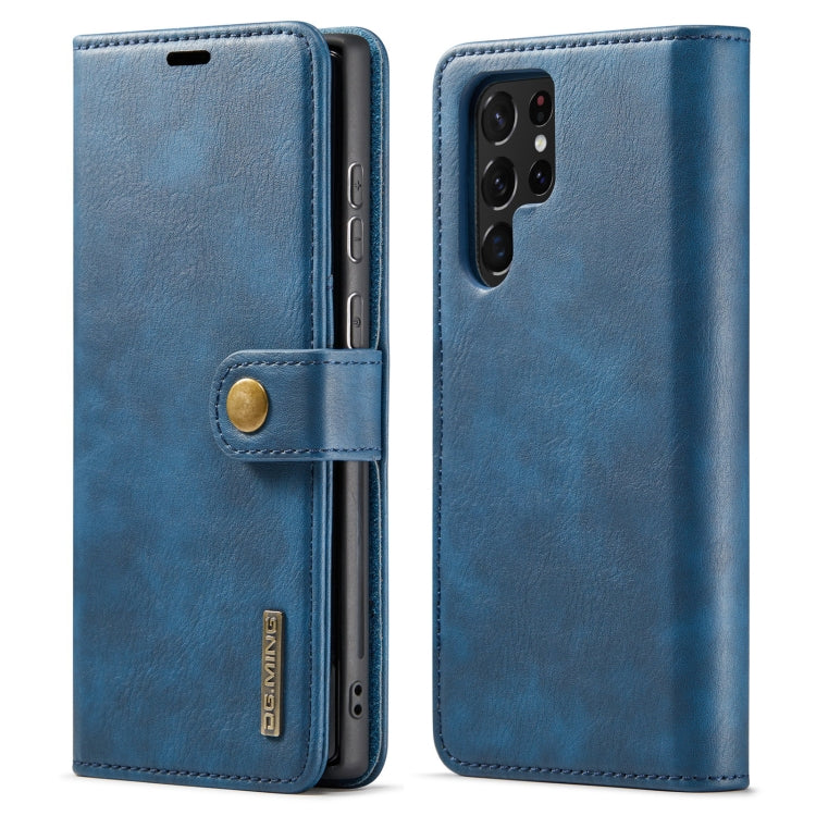 Magnetic leather folio phone case in light blue, with snap tab and camera cutout
