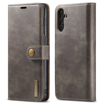 Grey crazy-horse leather phone case with folio cover and magnetic snap