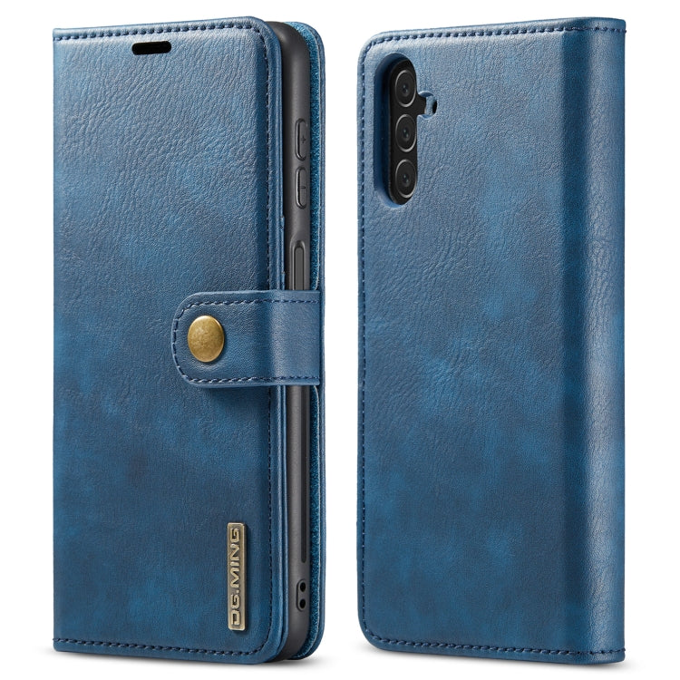 Blue crazy-horse leather phone case with folio cover and magnetic snap