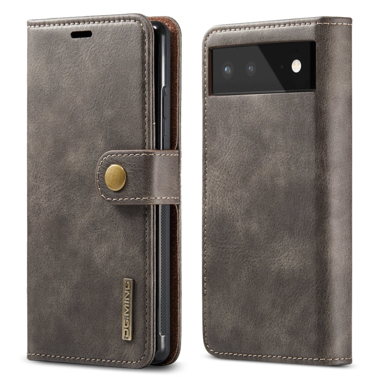 Grey crazy-horse leather phone case with folio cover and magnetic snap, camera cutout