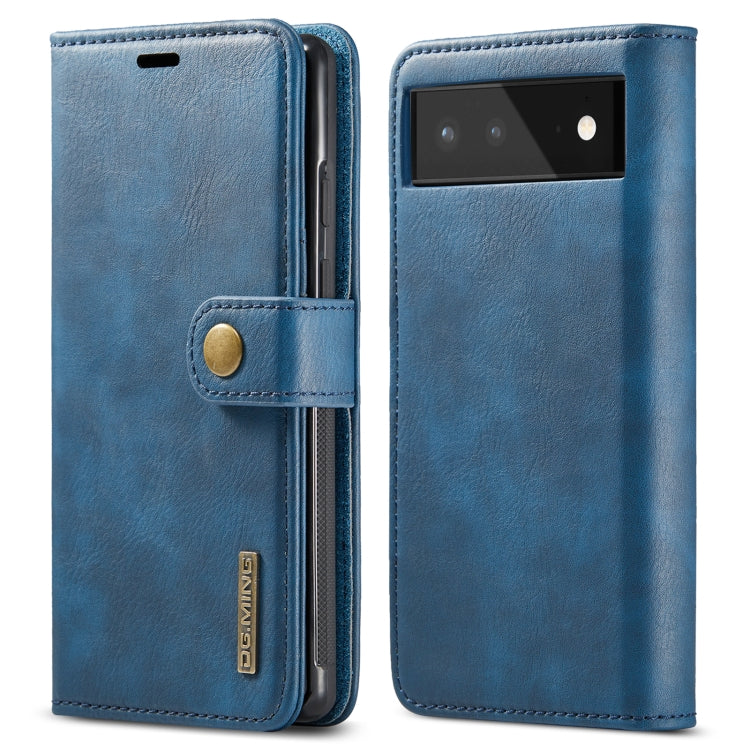 Bright blue crazy-horse leather phone case with folio cover and magnetic snap, camera cutout