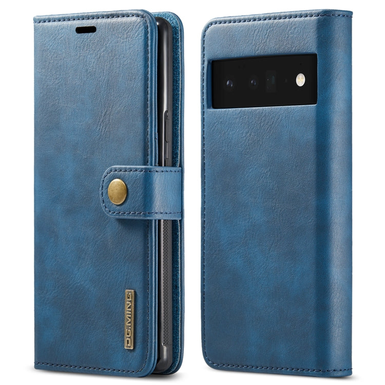 Blue leather flip phone case with magnetic strap and camera window cutout