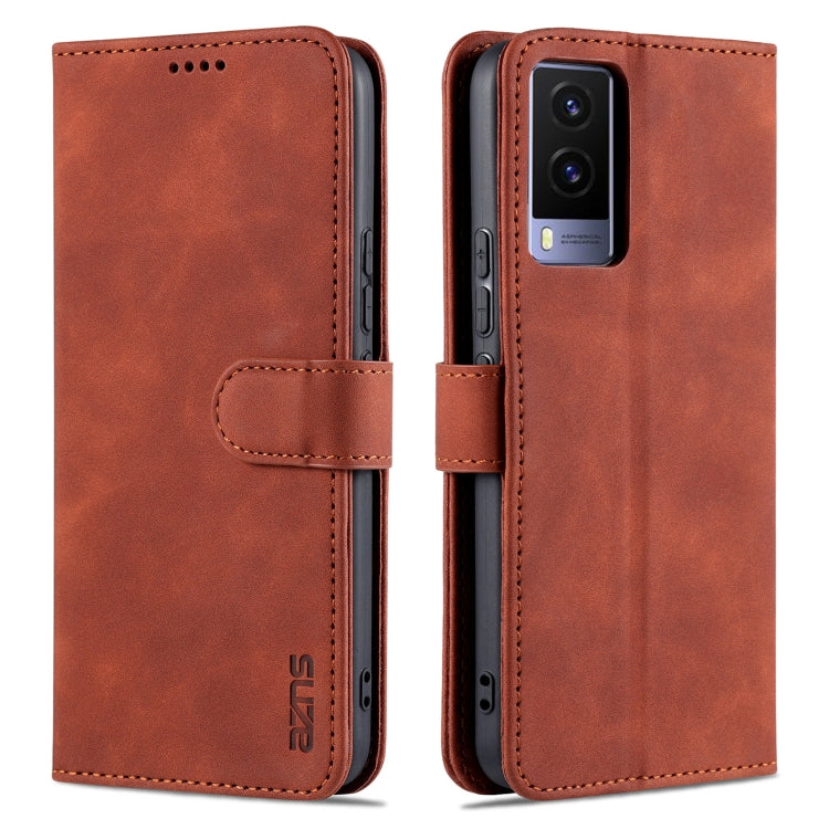 Brown calf-texture flip leather phone wallet case with magnetic strap and camera cutout
