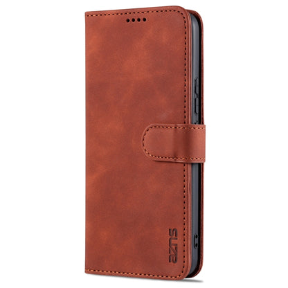 Brown calf-texture flip leather phone wallet case with magnetic strap and side cutouts