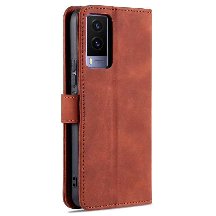 Brown calf-texture flip leather phone wallet case open view with camera cutout