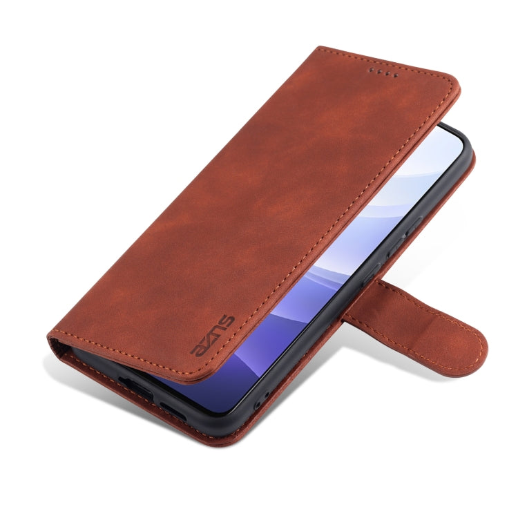 Brown calf-texture flip leather phone wallet case with magnetic strap, slim cover