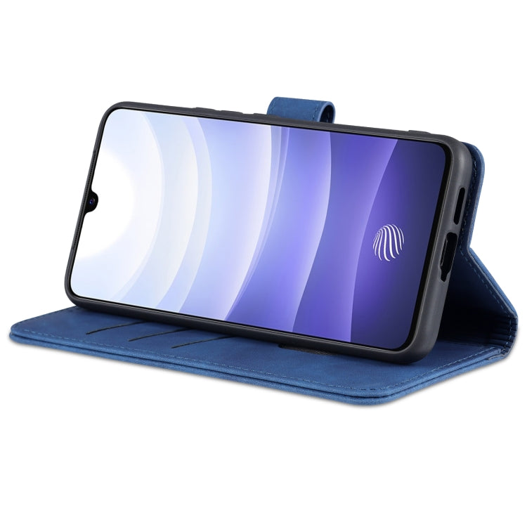 Blue calf-texture flip leather phone wallet case with stand position and cover flap