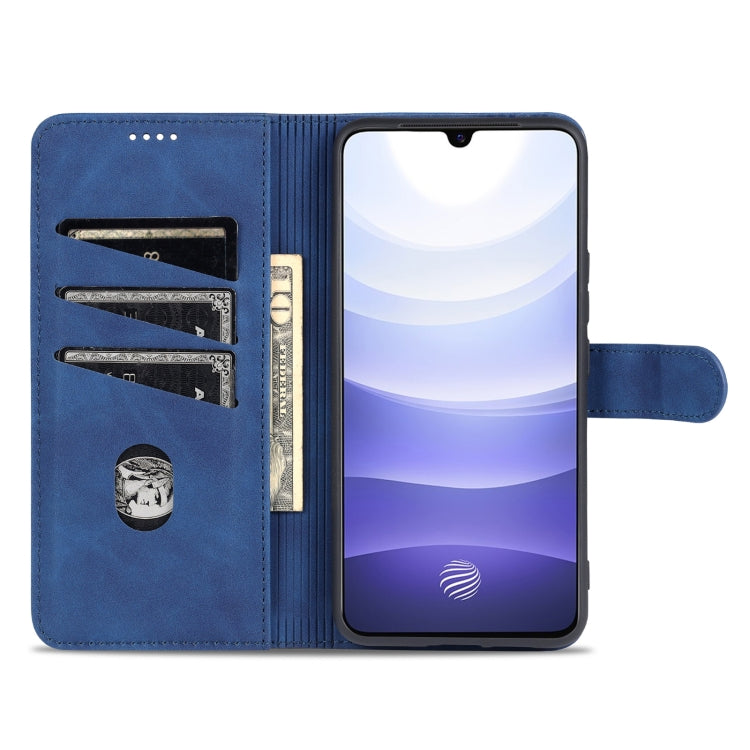 Blue calf-texture flip leather phone wallet case with card slots and magnetic strap