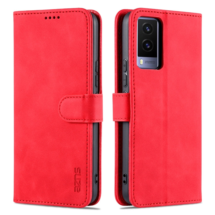 Red calf-texture flip leather phone wallet case with magnetic strap and camera cutout