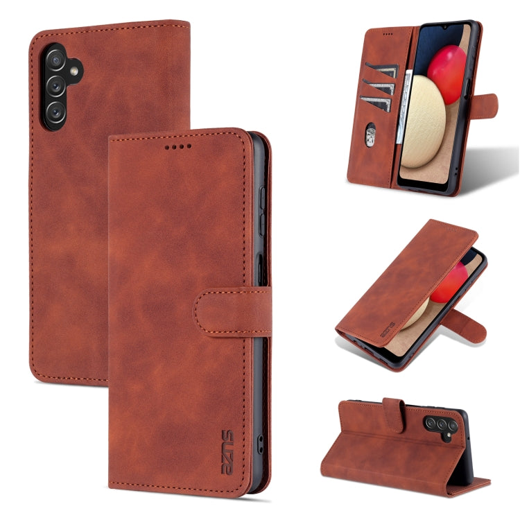 AZNS leather-look flip phone case in brown with fold-over stand and stitched flap