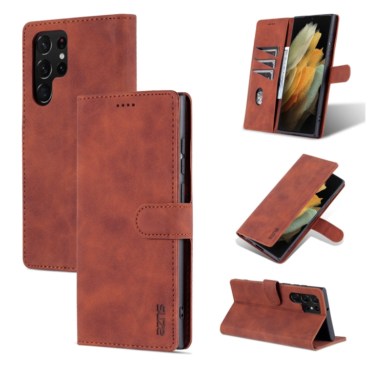 AZNS leather-look flip phone case in brown with front flap and angled stand