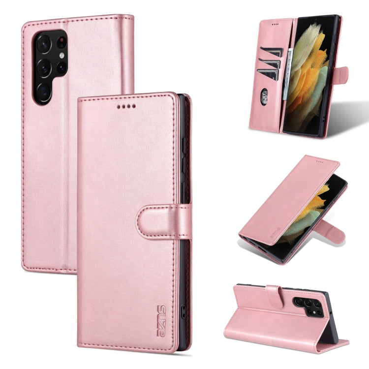 AZNS leather-look flip phone case in light pink with fold-out stand and stitched border