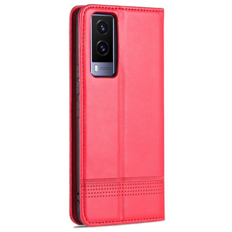 Red magnetic flip leather phone case with camera opening, front flap closed