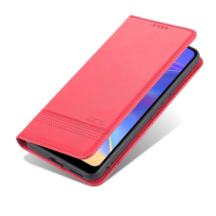 Red magnetic flip leather phone case with stand position and card pocket design