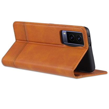 Tan magnetic flip leather phone case with front stand and camera cutout, wallet-style