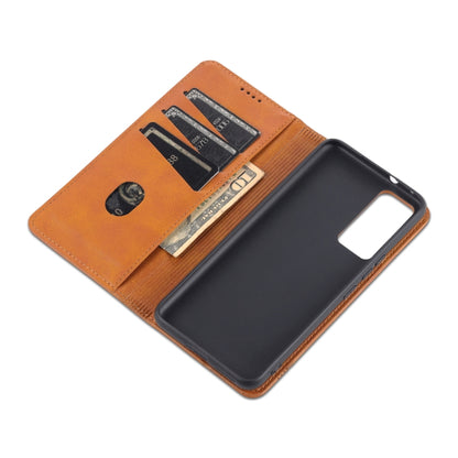 Orange-brown magnetic flip leather phone case with card pocket and snap-closure style