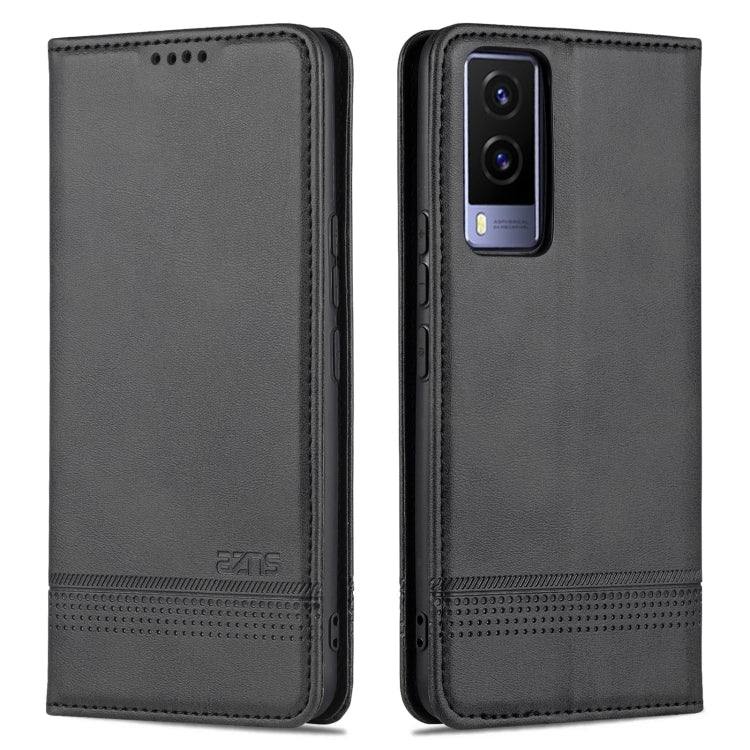 Dark gray magnetic flip leather phone case with camera cutout and stitched border