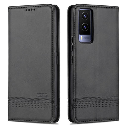 Dark gray magnetic flip leather phone case with camera cutout and stitched border