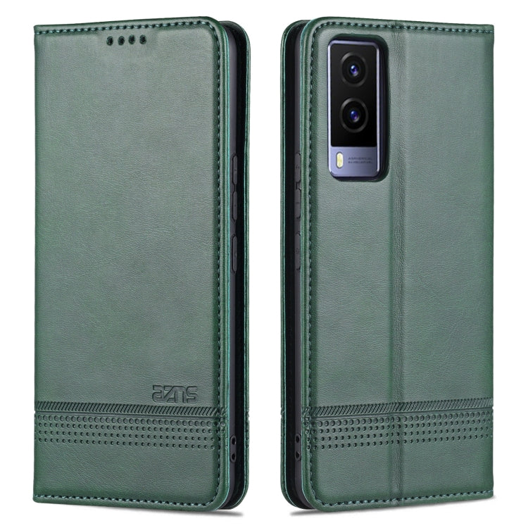 Green leather wallet-style flip phone case with magnetic closure and camera cutout
