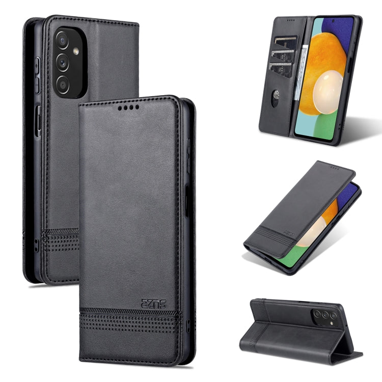 Black leather wallet-style flip phone case with magnetic closure and camera cutout