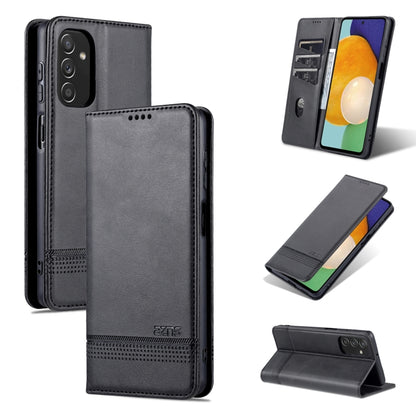 Black leather wallet-style flip phone case with magnetic closure and camera cutout