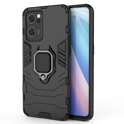 Rugged shockproof phone case with TPU holder ring, black, open ports and camera cutouts