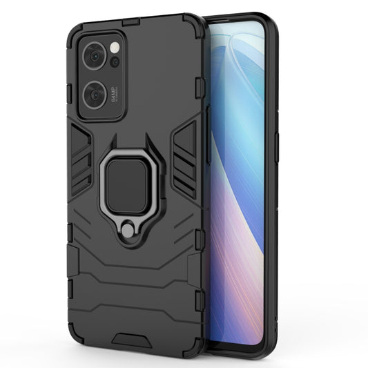 Rugged shockproof phone case with TPU holder ring, black, open ports and camera cutouts