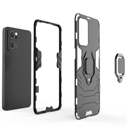 Rugged shockproof phone case with holder ring, black, side profile and cutouts