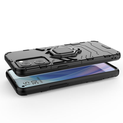 Rugged shockproof phone case with holder ring, black, kickstand ring on back