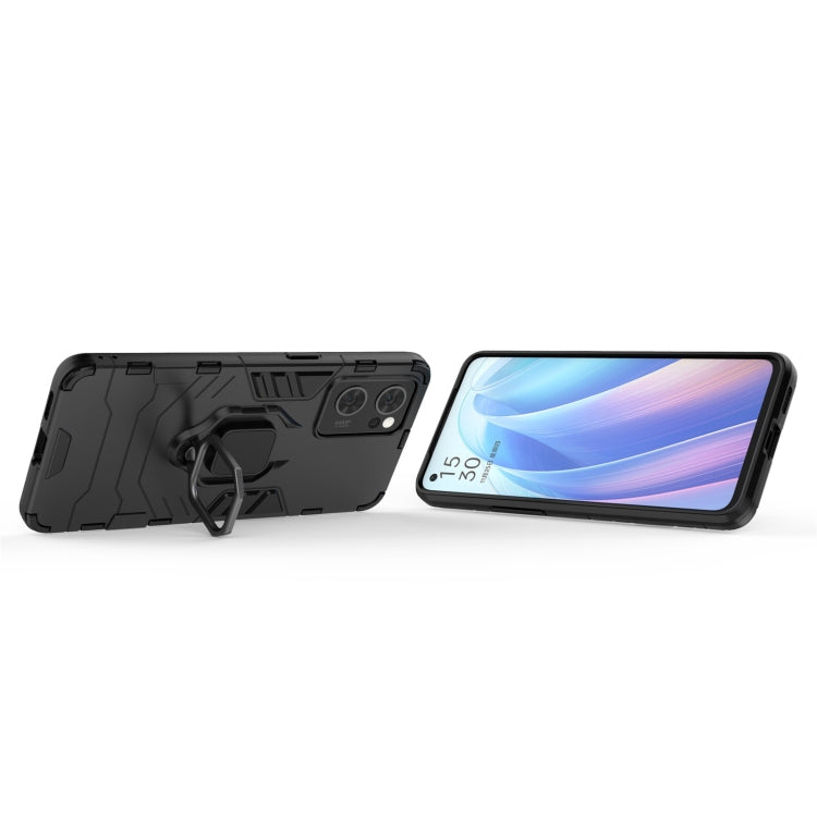 Rugged shockproof phone case with holder ring, black, back and front with screen open