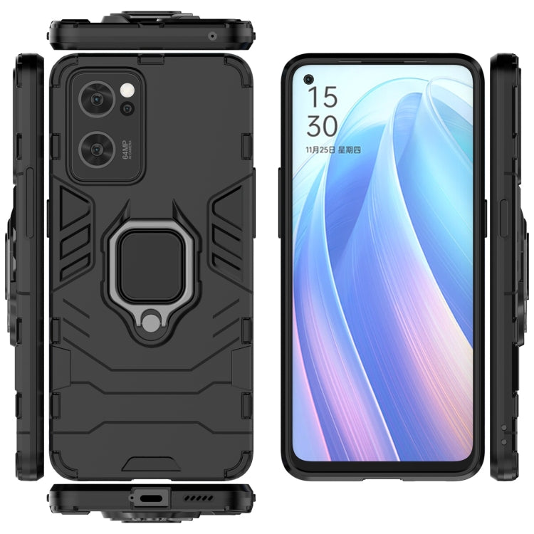 Rugged shockproof phone case with holder ring, black, back, front, and side protection