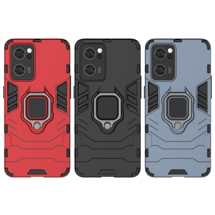 Rugged shockproof phone case with holder ring, red, black, and navy blue set