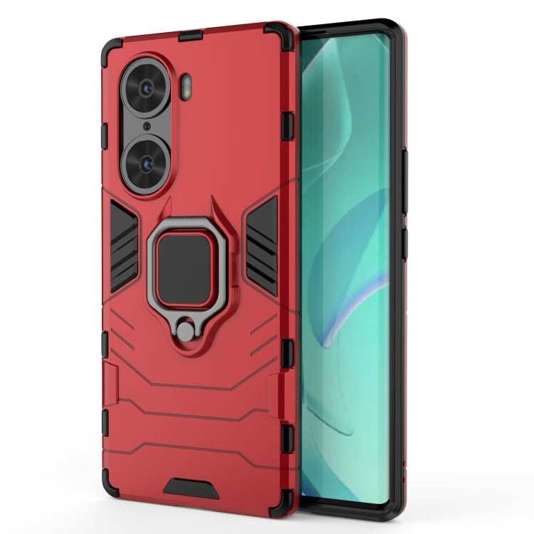 Shockproof phone case with holder ring, rugged red PC+TPU design and protective corners