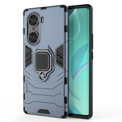 Shockproof phone case with TPU ring holder, gray-blue, for protective bumper coverage