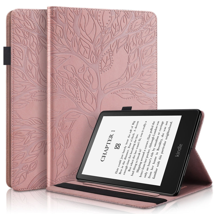 Rose gold leather tablet case with embossed leaf pattern and fold stand for tablet