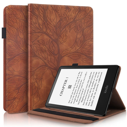 Brown leather tablet case with embossed leaf pattern and fold stand for tablet