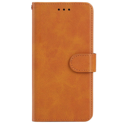 Brown leather folio phone case with flip cover and secure snap button closure