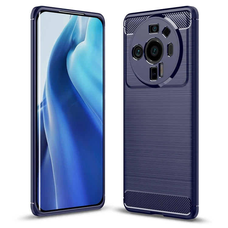 Brushed carbon fiber TPU phone case for Xiaomi Mi 12 Ultra, blue, front and back view