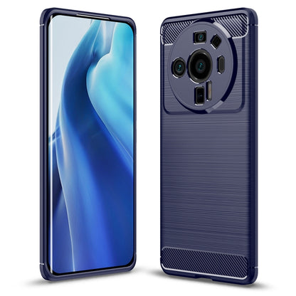 Brushed carbon fiber TPU phone case for Xiaomi Mi 12 Ultra, blue, front and back view