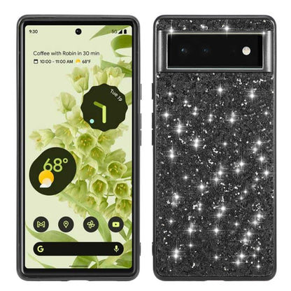 Shockproof TPU phone case, dark black glitter sparkle design with camera cutout.