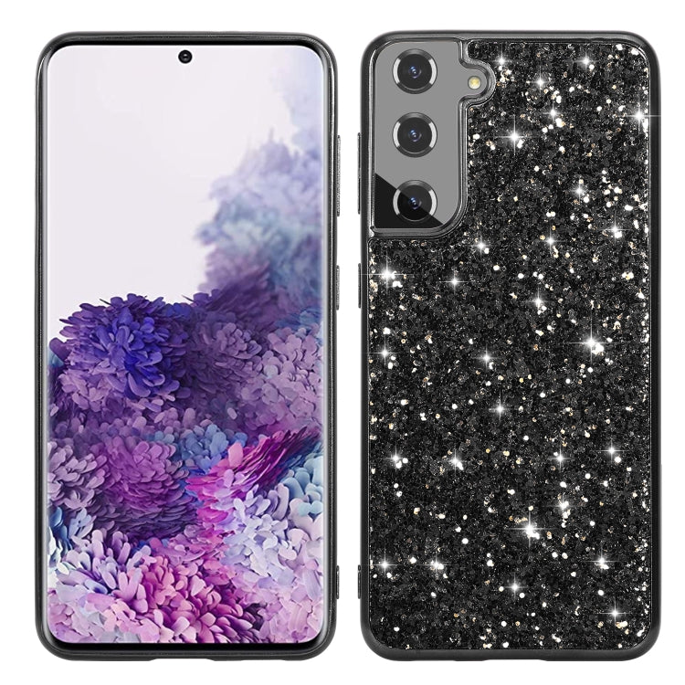 Black glitter TPU protective phone case with shockproof corners and camera cutouts.
